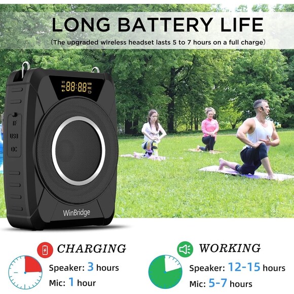 Winbridge 20W Wireless Bluetooth Voice Amplifier w/ Wireless Microphone Headset - Picture 7 of 16